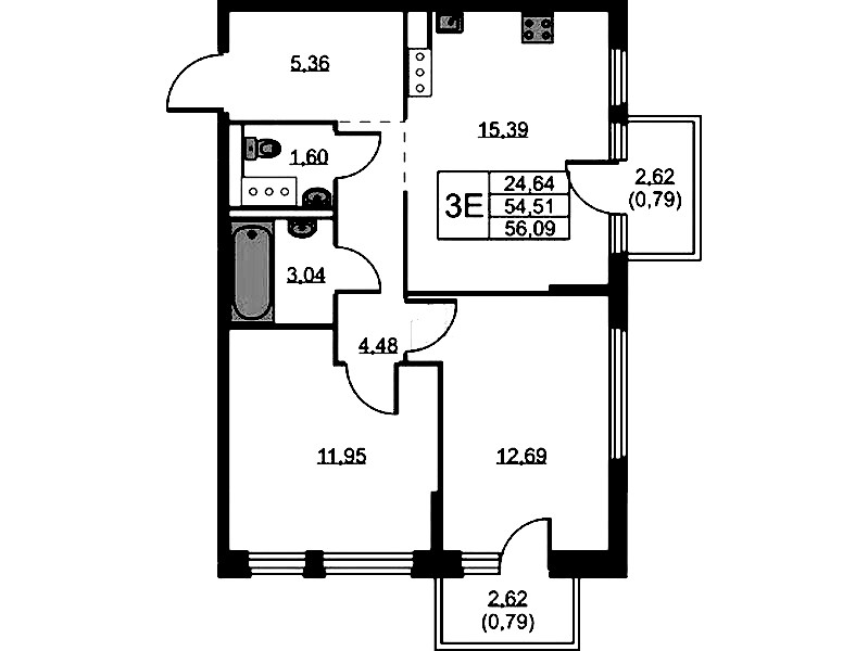 2-комнатная квартира 56.09 м², 4/11 эт., ЖК «Новое Колпино»